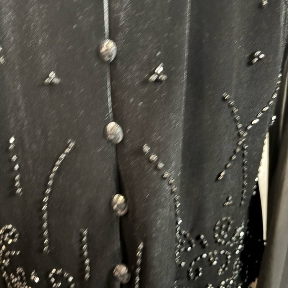 J R Nites by Carol Lin Velvet Black Beaded Women's Blouse Top Sheer Sleeves - Picture 6 of 11